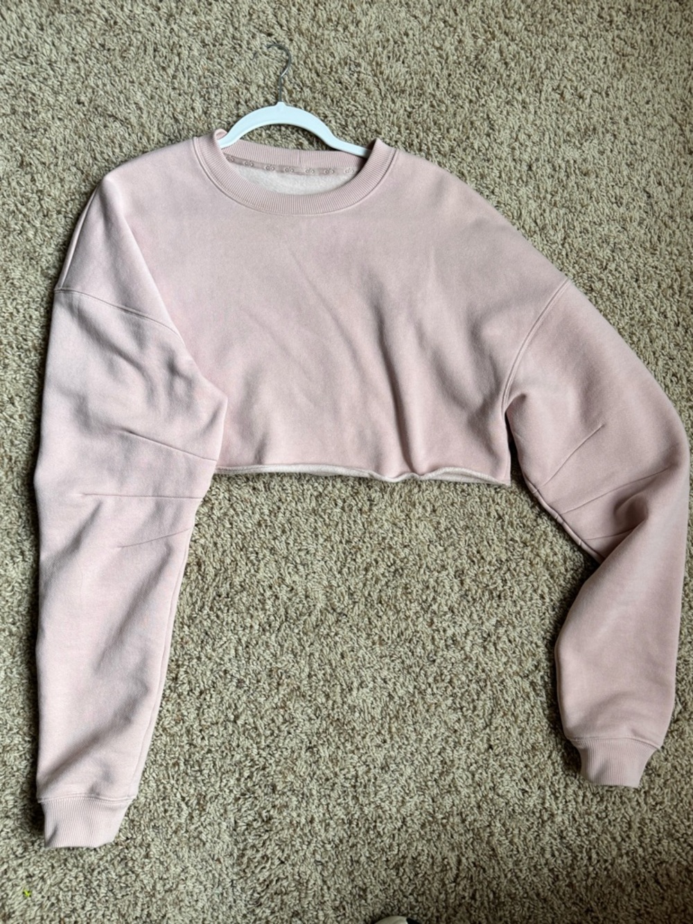 ALO Yoga Cropped Crewneck Sweater in Light Pink